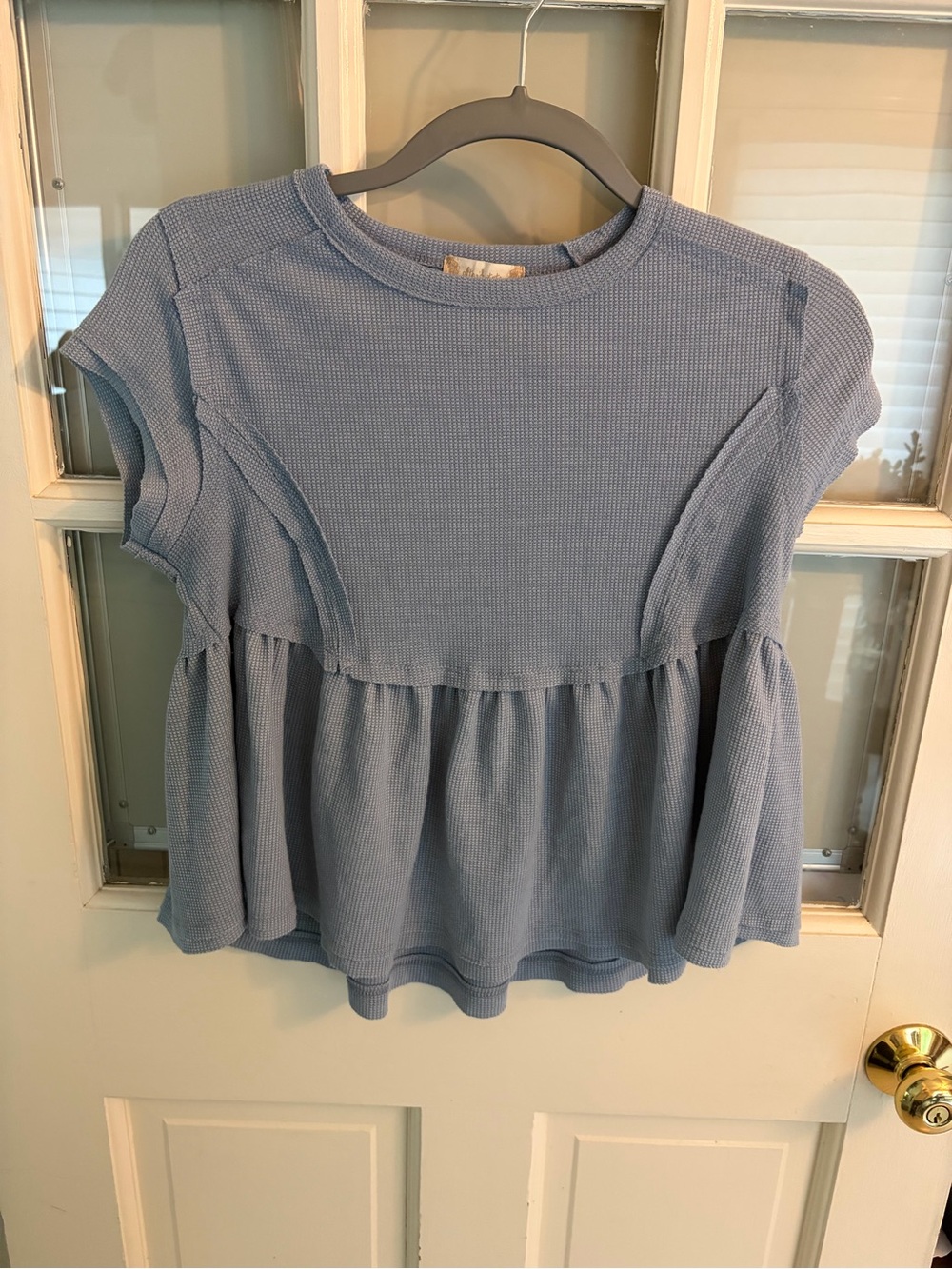Altar'd State Blue Waffle Peplum Short Sleeve Top